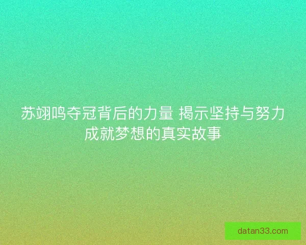 苏翊鸣夺冠背后的力量 揭示坚持与努力成就梦想的真实故事